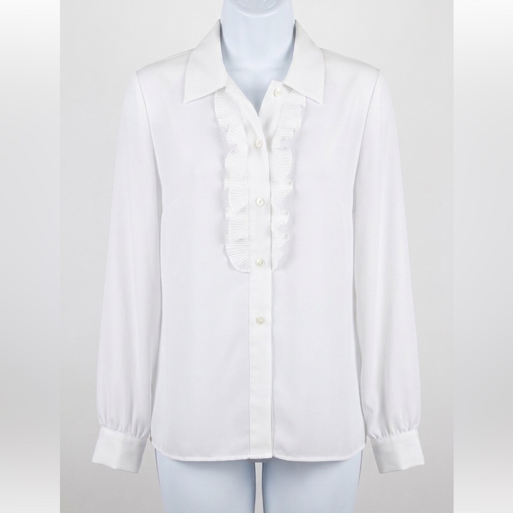Vintage D’Allaird’s White Ruffled Tuxedo Blouse Women’s Size 8 Regencycore